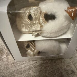 Freshly Picked Metallic Gold and Soft White Moccasins